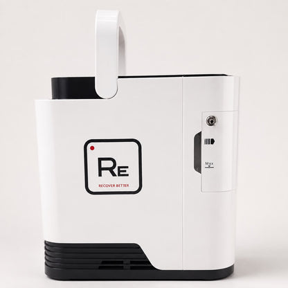 Restore Compact Oxygen Concentrator with carry handle raised, front view