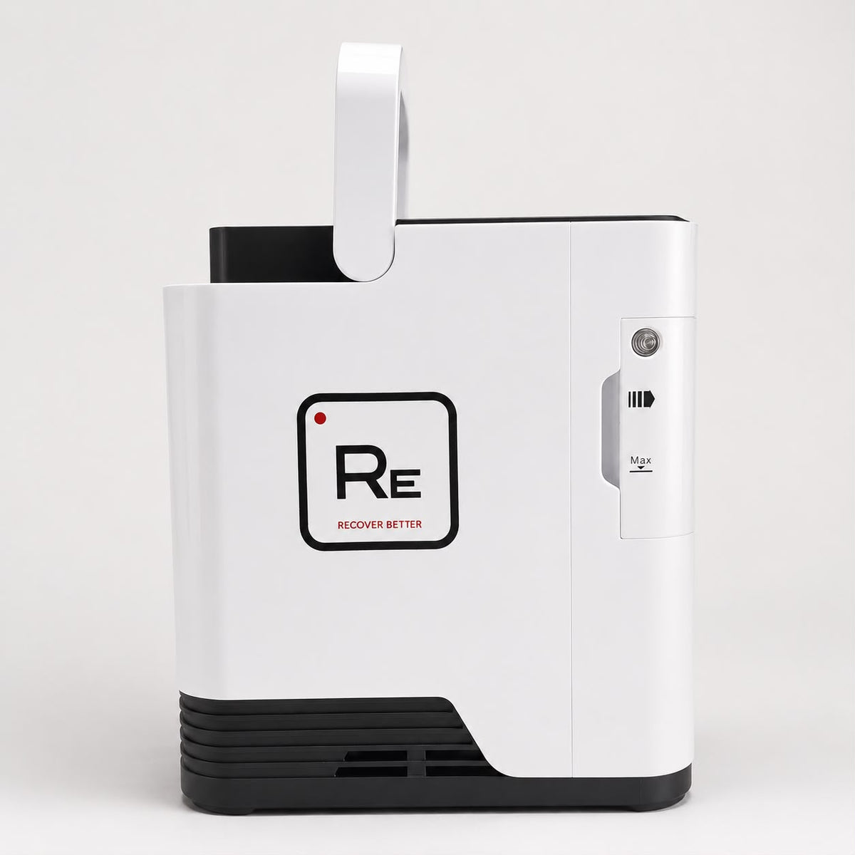 Restore Compact Oxygen Concentrator with carry handle raised on a white background
