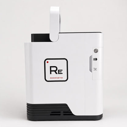 Restore Compact Oxygen Concentrator with carry handle raised on a white background