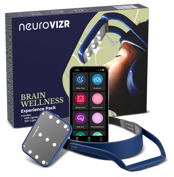 NeuroVizr Brain Wellness Experience Pack with NR9 Light Box, headset and app