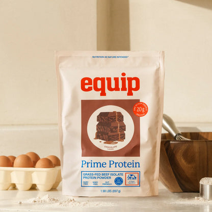 Equip Prime Protein Chocolate, grass-fed beef isolate protein powder pouch