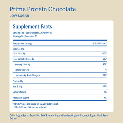 Prime Protein Chocolate supplement facts and ingredients