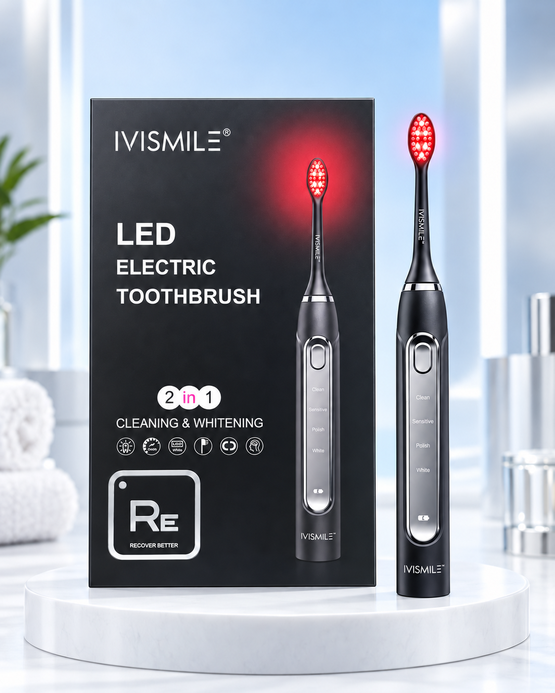 Restore LED Electric Toothbrush with red light on a white background